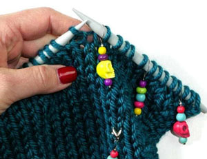 Row Counter Chain for Knit or Crochet, with Small Purple Flowers