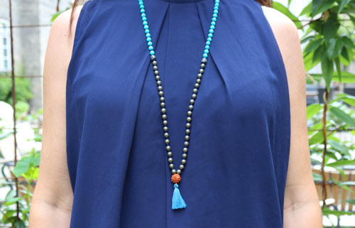 DIY Mala necklace halskæde med pyrit og jade